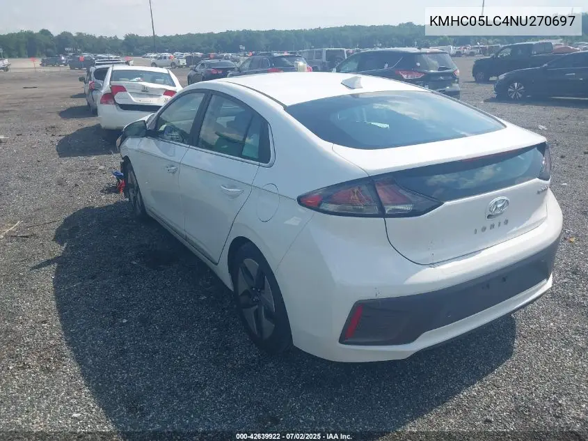 2022 Hyundai Ioniq Hybrid Limited VIN: KMHC05LC4NU270697 Lot: 42639922