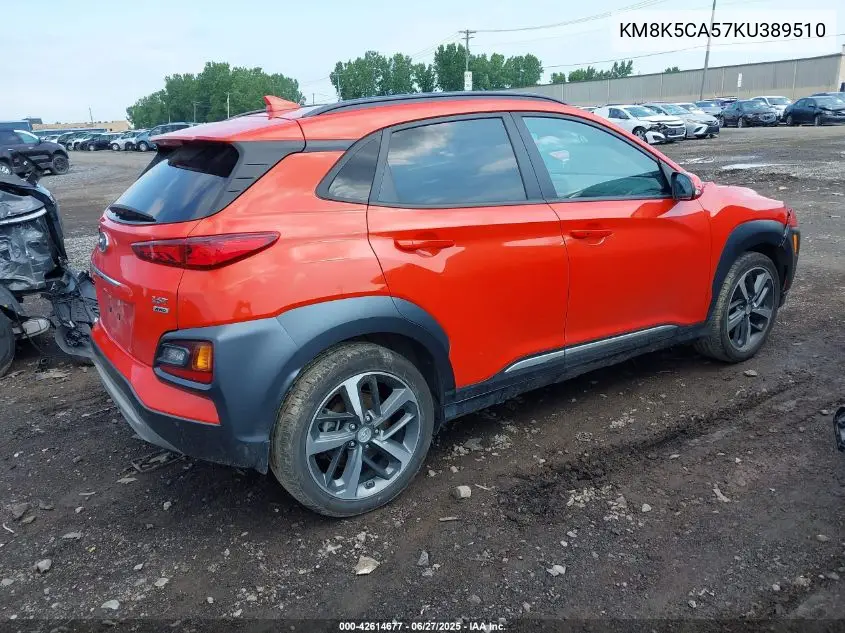 2019 Hyundai Kona Ultimate VIN: KM8K5CA57KU389510 Lot: 42614677