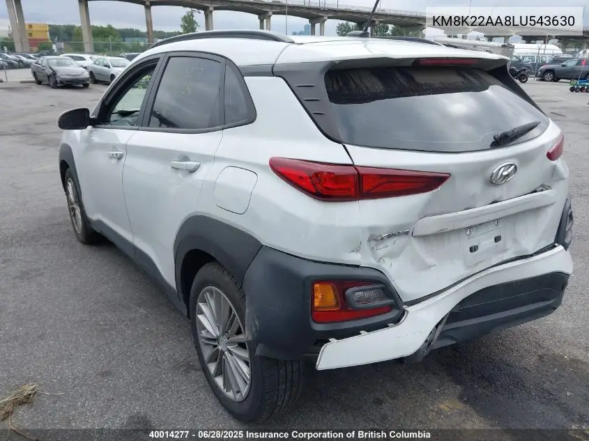 2020 Hyundai Kona VIN: KM8K22AA8LU543630 Lot: 40014277