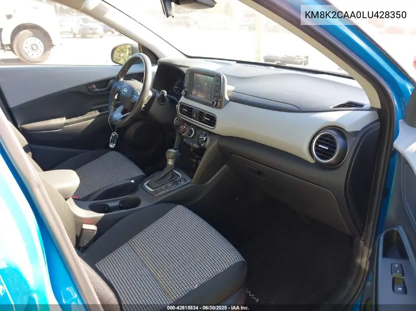 2020 Hyundai Kona Sel VIN: KM8K2CAA0LU428350 Lot: 42615534