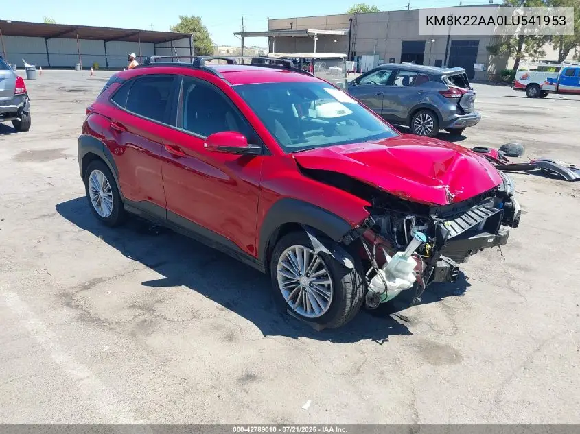 2020 Hyundai Kona Sel VIN: KM8K22AA0LU541953 Lot: 42789010
