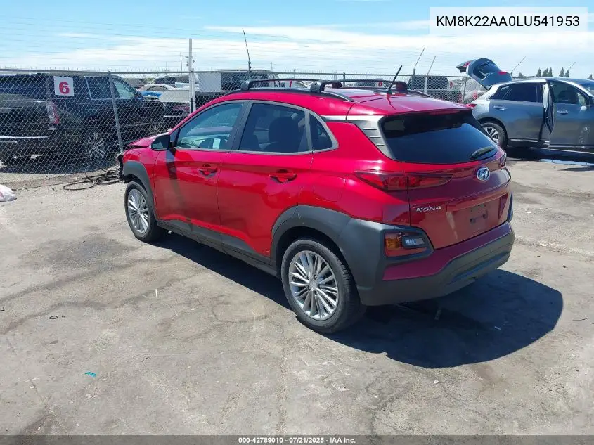 2020 Hyundai Kona Sel VIN: KM8K22AA0LU541953 Lot: 42789010