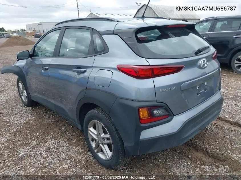 2021 Hyundai Kona Essential Awd VIN: KM8K1CAA7MU686787 Lot: 12301779
