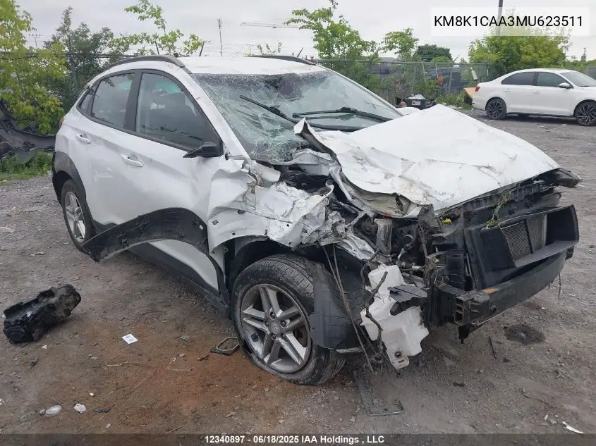 2021 Hyundai Kona Se VIN: KM8K1CAA3MU623511 Lot: 12340897