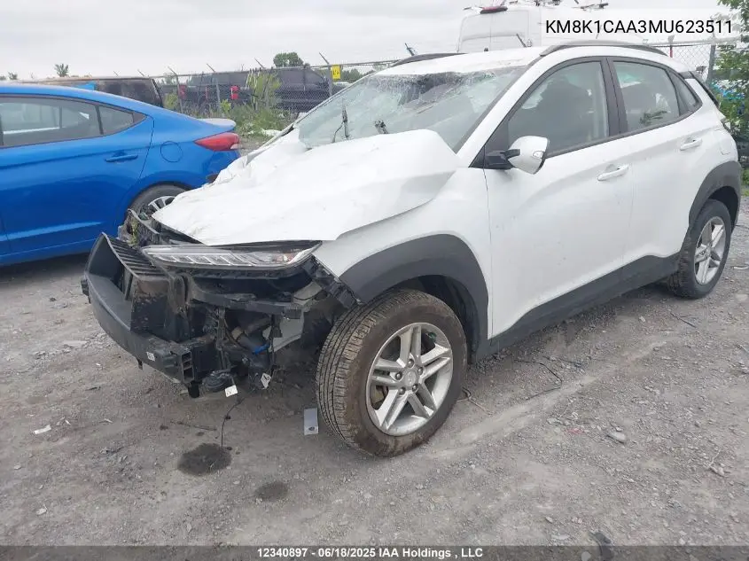2021 Hyundai Kona Se VIN: KM8K1CAA3MU623511 Lot: 12340897