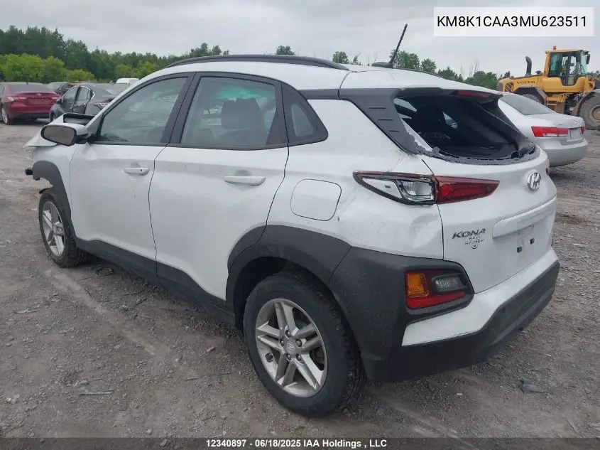 2021 Hyundai Kona Se VIN: KM8K1CAA3MU623511 Lot: 12340897