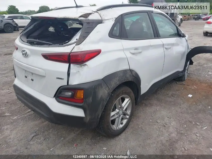 2021 Hyundai Kona Se VIN: KM8K1CAA3MU623511 Lot: 12340897