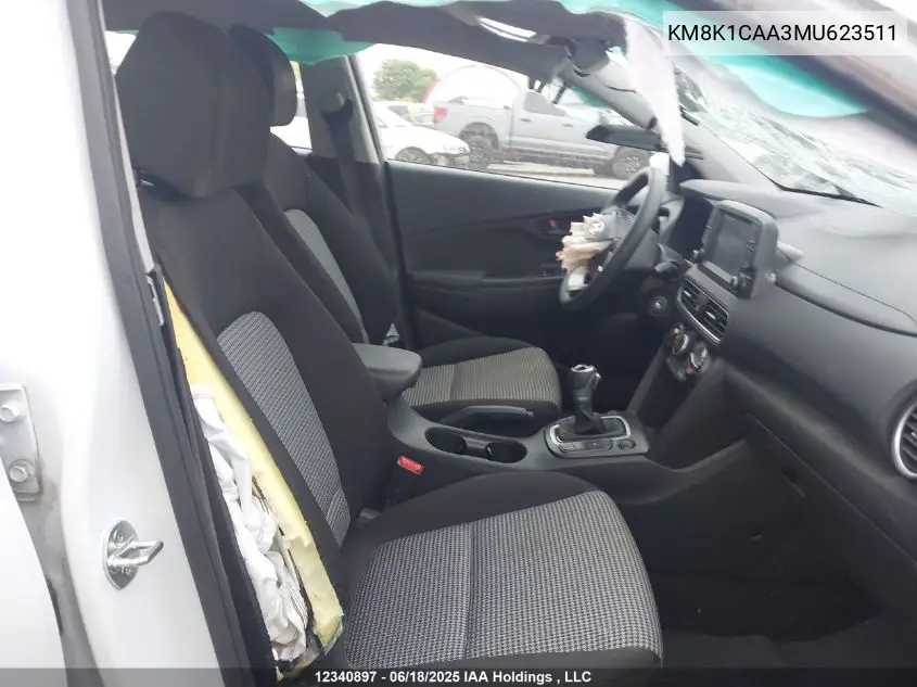 2021 Hyundai Kona Se VIN: KM8K1CAA3MU623511 Lot: 12340897