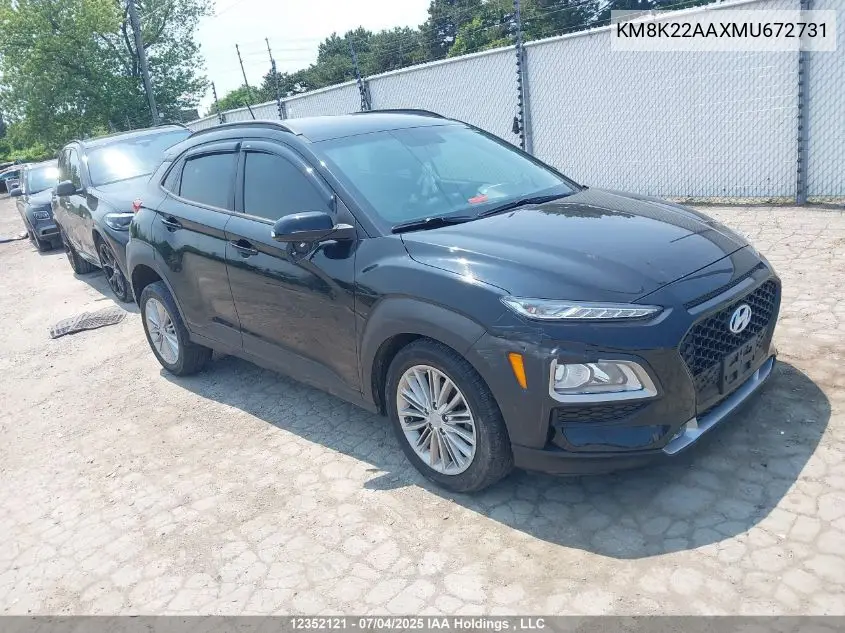 2021 Hyundai Kona Sel VIN: KM8K22AAXMU672731 Lot: 12352121