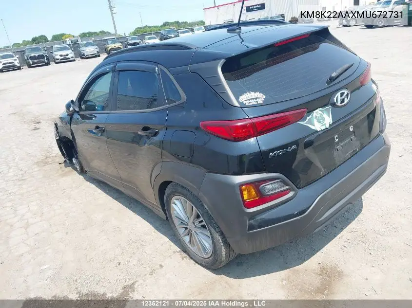 2021 Hyundai Kona Sel VIN: KM8K22AAXMU672731 Lot: 12352121