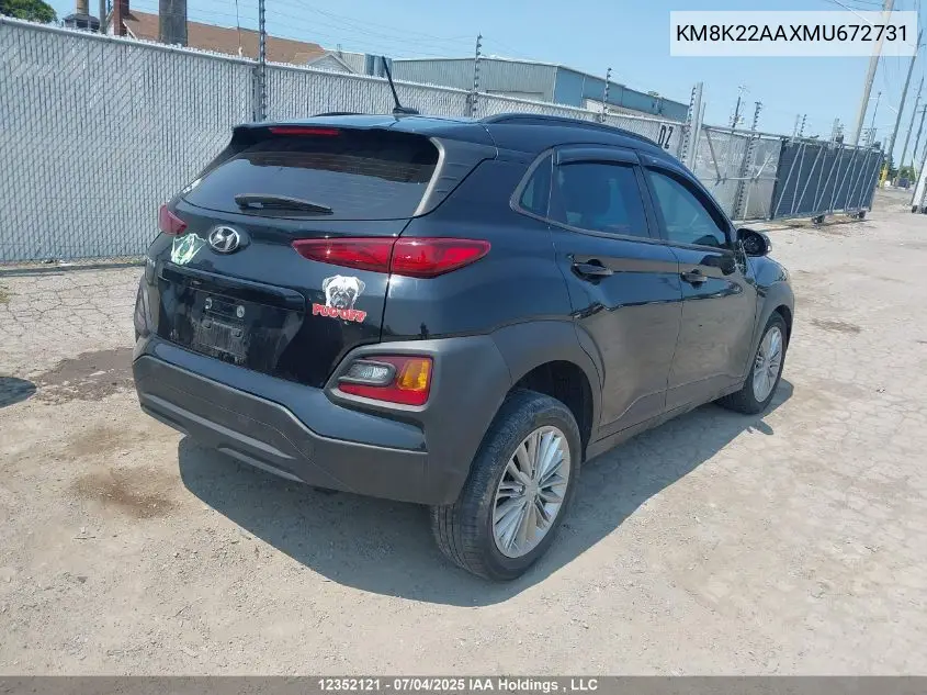2021 Hyundai Kona Sel VIN: KM8K22AAXMU672731 Lot: 12352121