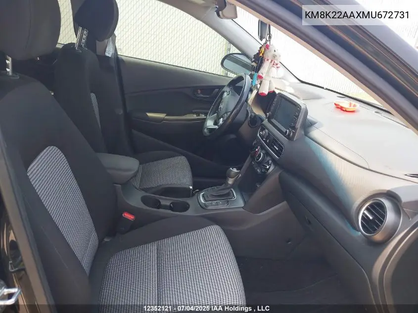 2021 Hyundai Kona Sel VIN: KM8K22AAXMU672731 Lot: 12352121