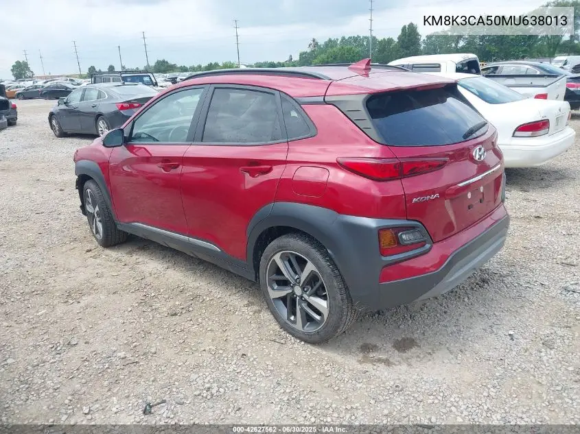 2021 Hyundai Kona Limited VIN: KM8K3CA50MU638013 Lot: 42627562