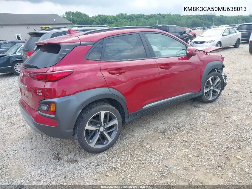 2021 Hyundai Kona Limited VIN: KM8K3CA50MU638013 Lot: 42627562