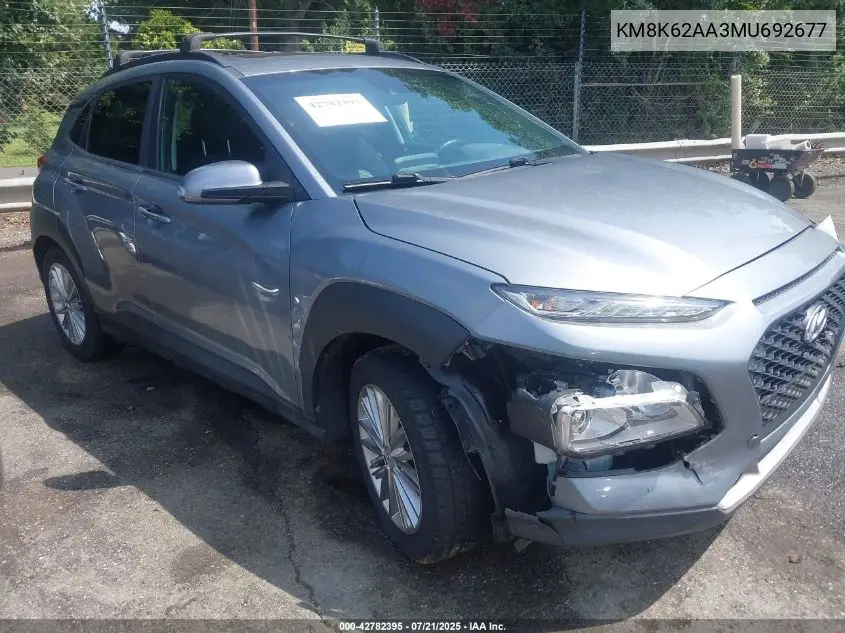 2021 Hyundai Kona Sel Plus VIN: KM8K62AA3MU692677 Lot: 42782395