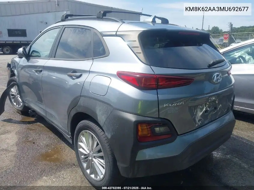 2021 Hyundai Kona Sel Plus VIN: KM8K62AA3MU692677 Lot: 42782395