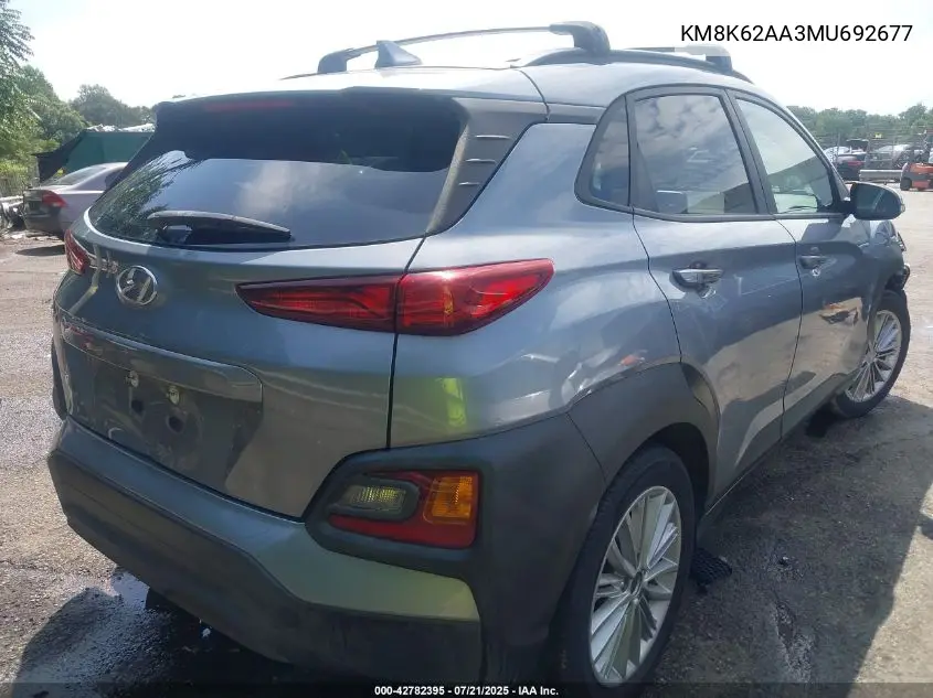 2021 Hyundai Kona Sel Plus VIN: KM8K62AA3MU692677 Lot: 42782395