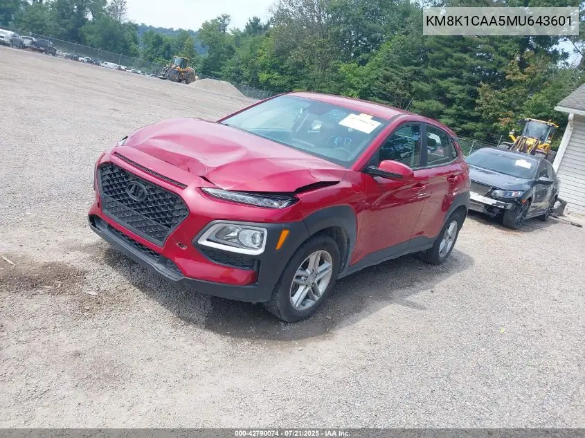 2021 Hyundai Kona Se VIN: KM8K1CAA5MU643601 Lot: 42790074