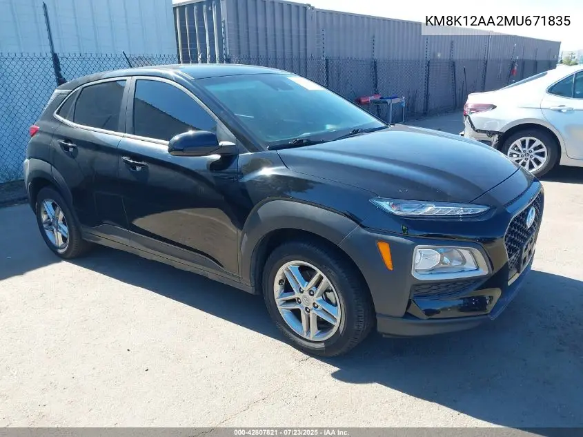 2021 Hyundai Kona Se VIN: KM8K12AA2MU671835 Lot: 42807821