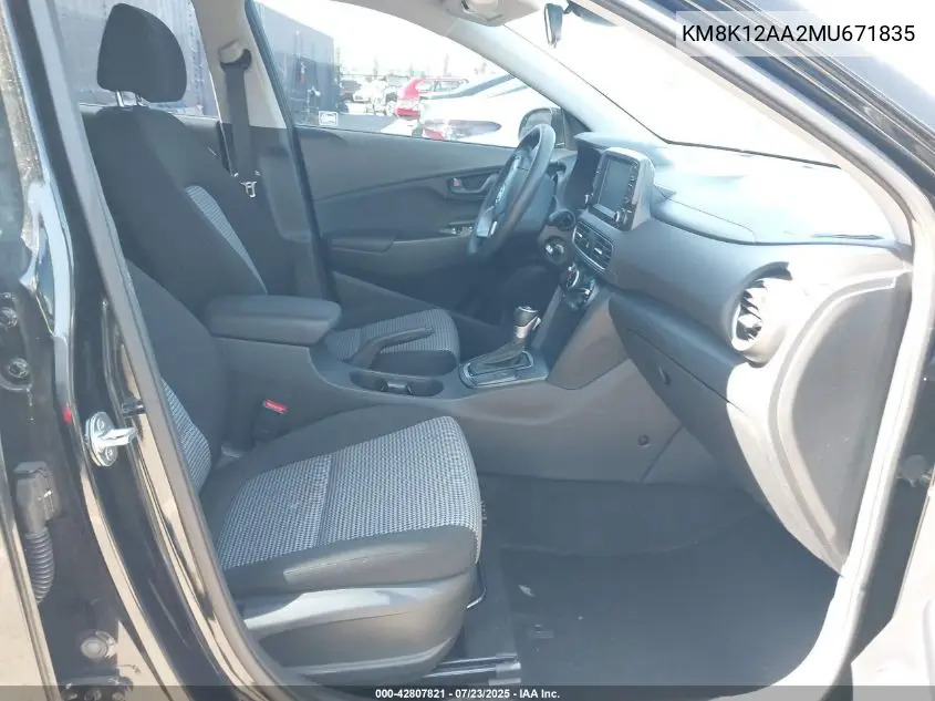 2021 Hyundai Kona Se VIN: KM8K12AA2MU671835 Lot: 42807821
