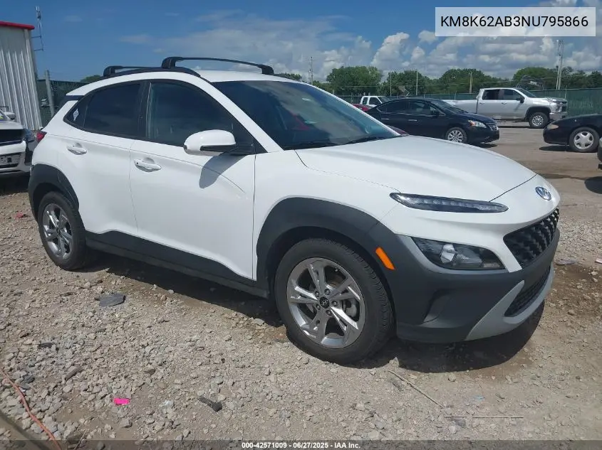 2022 Hyundai Kona Sel VIN: KM8K62AB3NU795866 Lot: 42571009