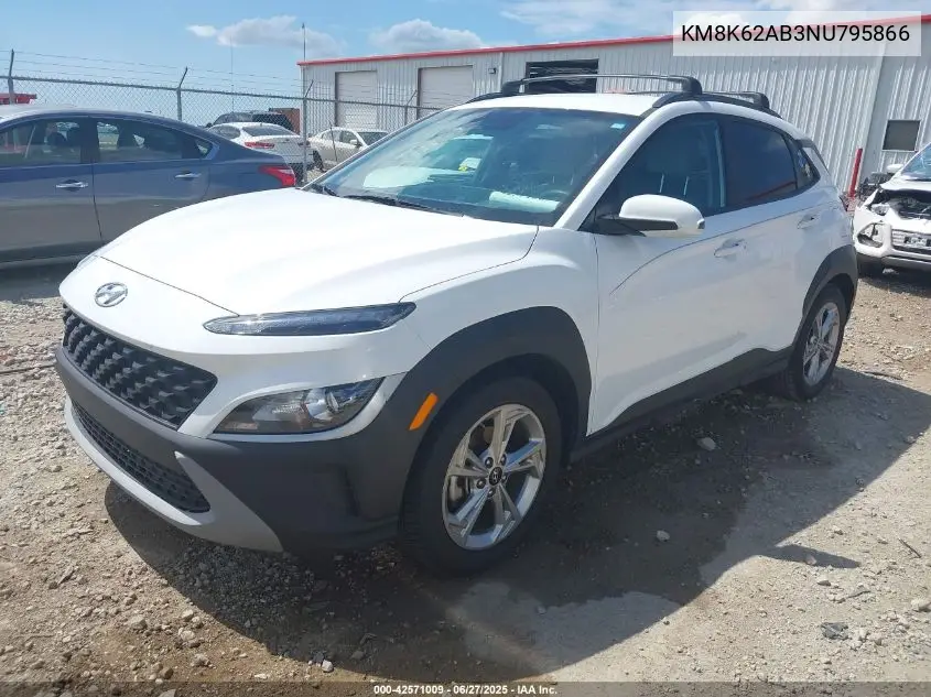 2022 Hyundai Kona Sel VIN: KM8K62AB3NU795866 Lot: 42571009