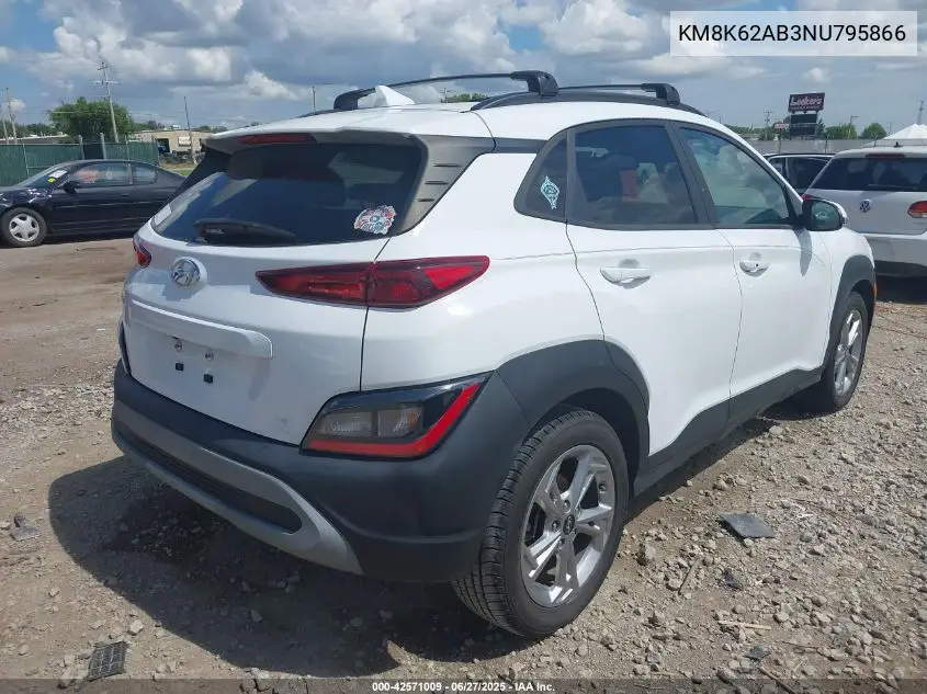 2022 Hyundai Kona Sel VIN: KM8K62AB3NU795866 Lot: 42571009