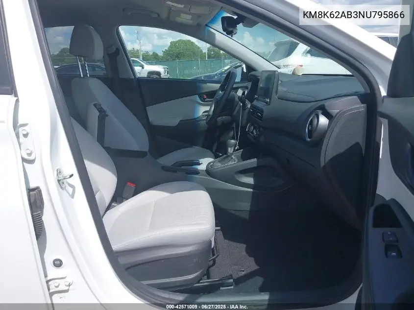 2022 Hyundai Kona Sel VIN: KM8K62AB3NU795866 Lot: 42571009
