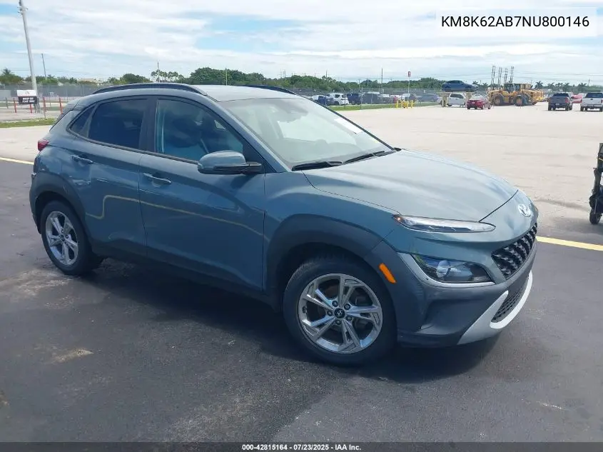2022 Hyundai Kona Sel VIN: KM8K62AB7NU800146 Lot: 42815164