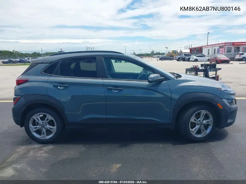 2022 Hyundai Kona Sel VIN: KM8K62AB7NU800146 Lot: 42815164