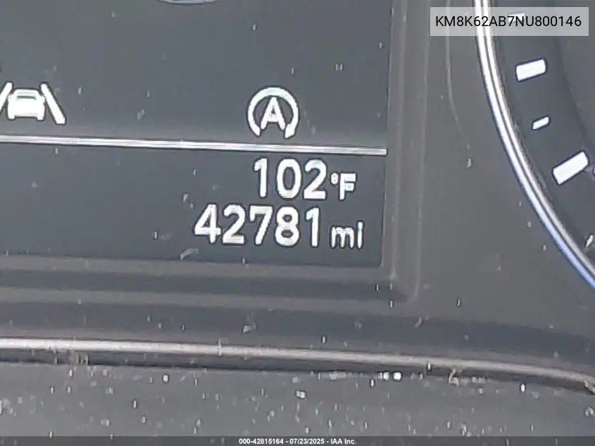 2022 Hyundai Kona Sel VIN: KM8K62AB7NU800146 Lot: 42815164