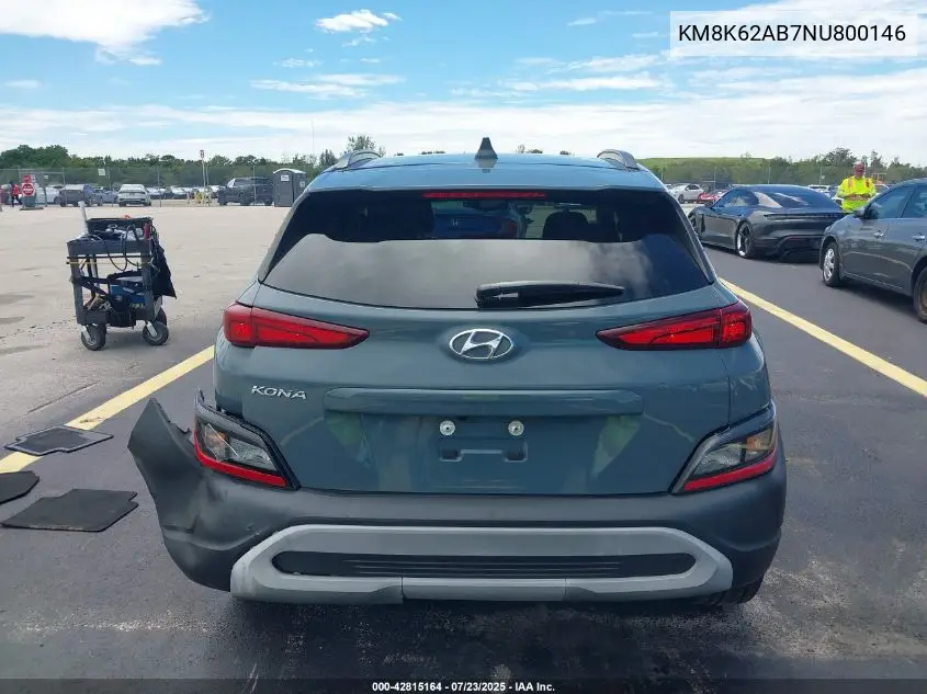 2022 Hyundai Kona Sel VIN: KM8K62AB7NU800146 Lot: 42815164