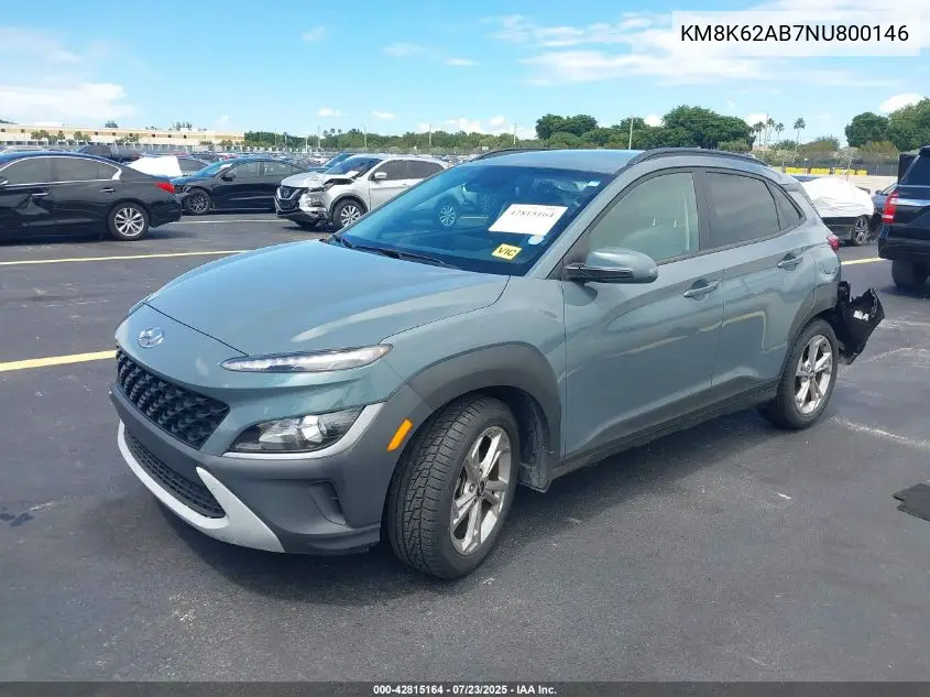 2022 Hyundai Kona Sel VIN: KM8K62AB7NU800146 Lot: 42815164
