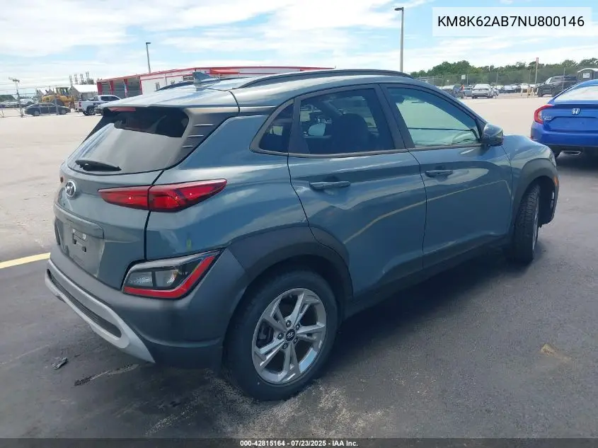 2022 Hyundai Kona Sel VIN: KM8K62AB7NU800146 Lot: 42815164