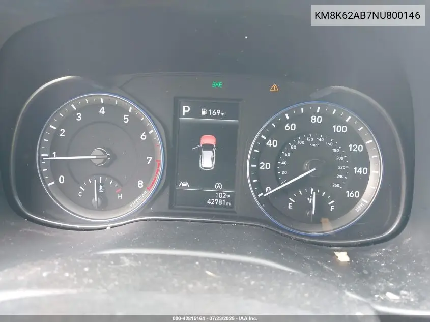 2022 Hyundai Kona Sel VIN: KM8K62AB7NU800146 Lot: 42815164