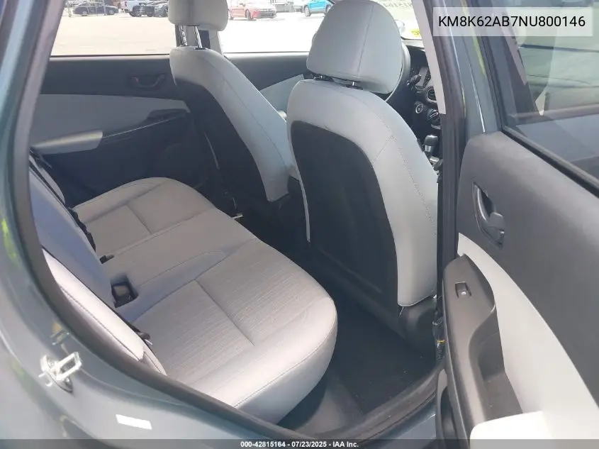 2022 Hyundai Kona Sel VIN: KM8K62AB7NU800146 Lot: 42815164