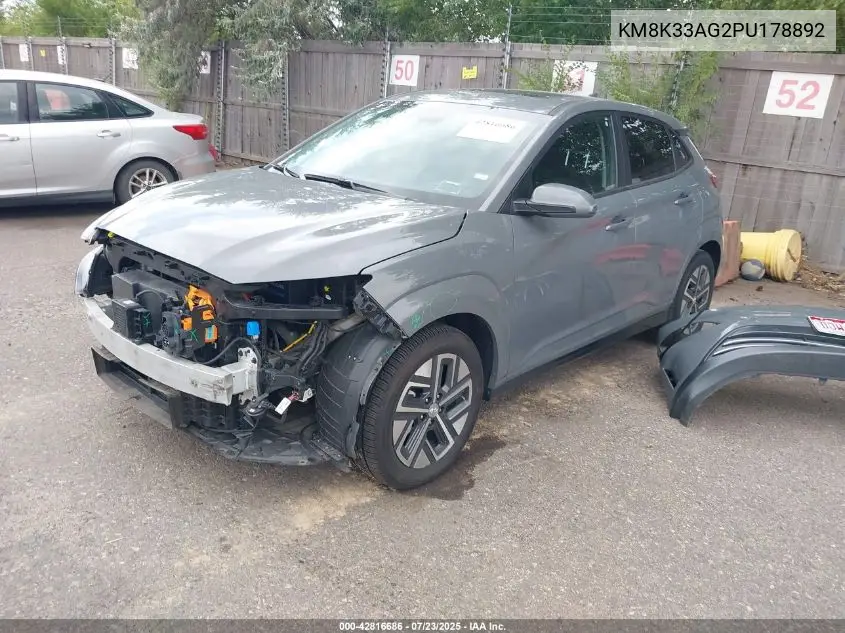 2023 Hyundai Kona Electric Sel VIN: KM8K33AG2PU178892 Lot: 42816686