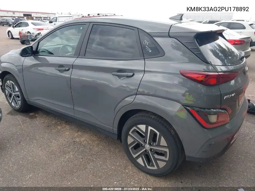 2023 Hyundai Kona Electric Sel VIN: KM8K33AG2PU178892 Lot: 42816686
