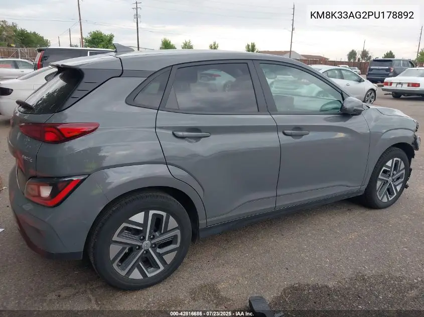 2023 Hyundai Kona Electric Sel VIN: KM8K33AG2PU178892 Lot: 42816686