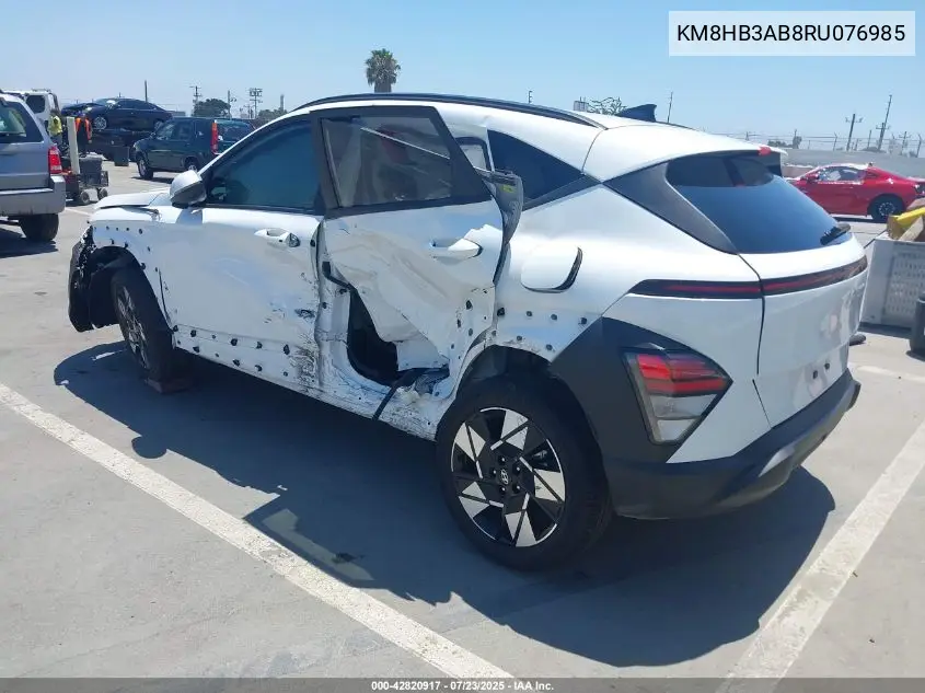 2024 Hyundai Kona Sel VIN: KM8HB3AB8RU076985 Lot: 42820917