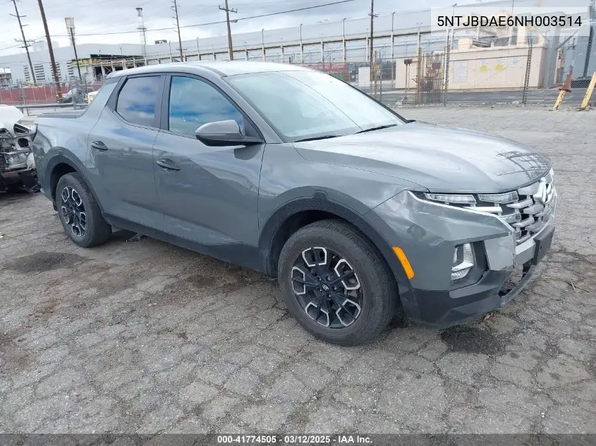 2022 Hyundai Santa Cruz Sel VIN: 5NTJBDAE6NH003514 Lot: 41774505