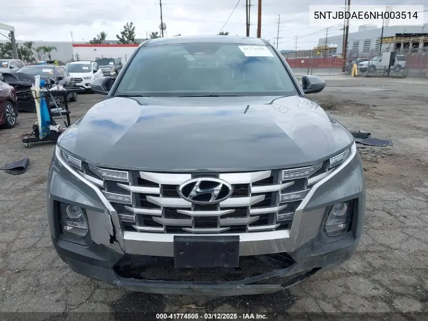 2022 Hyundai Santa Cruz Sel VIN: 5NTJBDAE6NH003514 Lot: 41774505