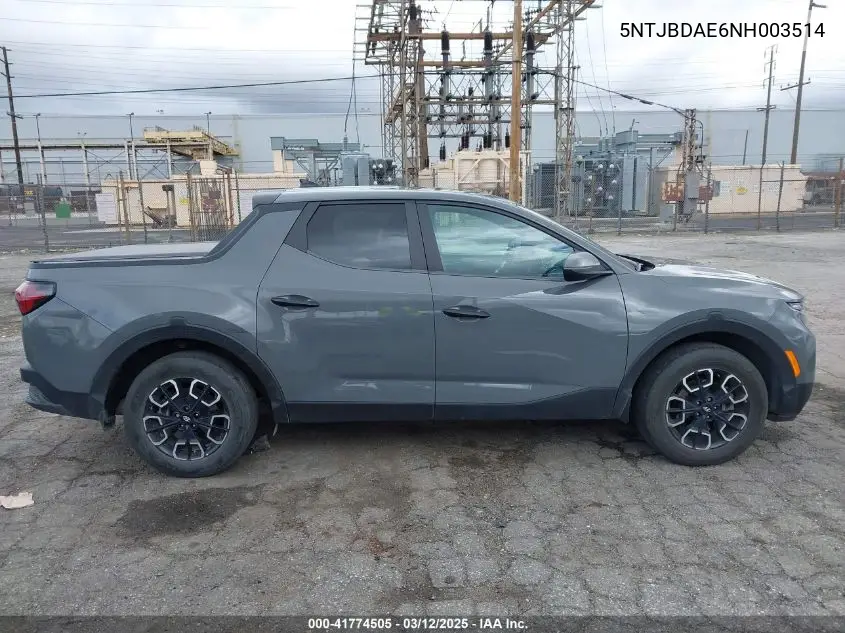 2022 Hyundai Santa Cruz Sel VIN: 5NTJBDAE6NH003514 Lot: 41774505