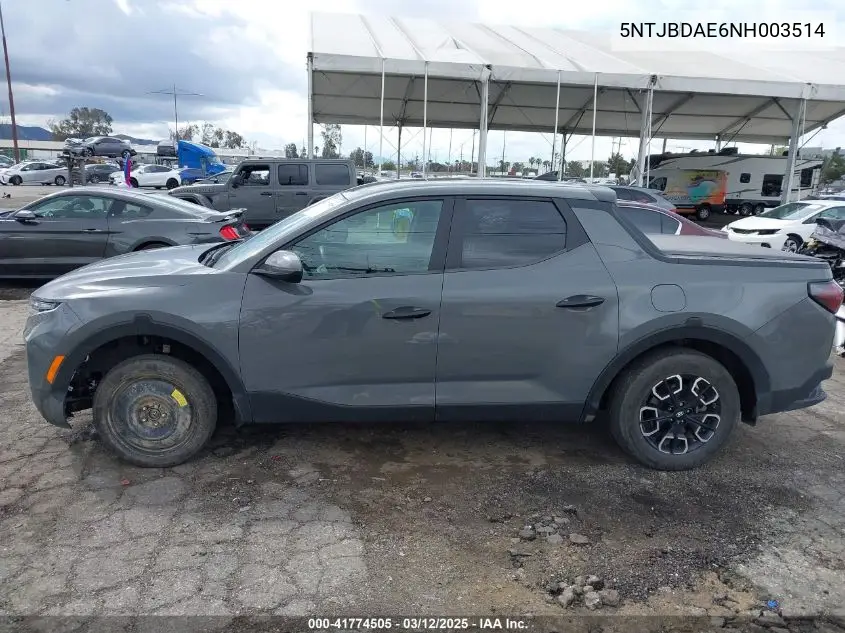 2022 Hyundai Santa Cruz Sel VIN: 5NTJBDAE6NH003514 Lot: 41774505