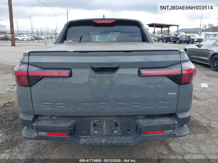 2022 Hyundai Santa Cruz Sel VIN: 5NTJBDAE6NH003514 Lot: 41774505