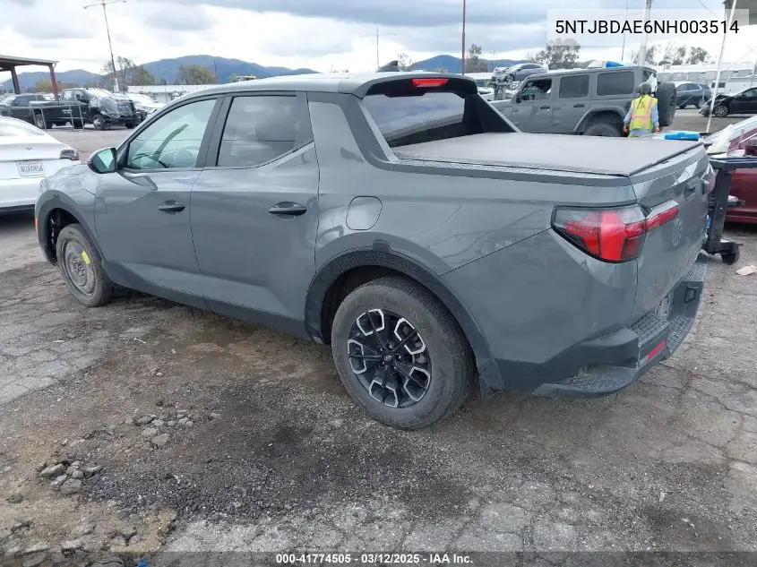 2022 Hyundai Santa Cruz Sel VIN: 5NTJBDAE6NH003514 Lot: 41774505