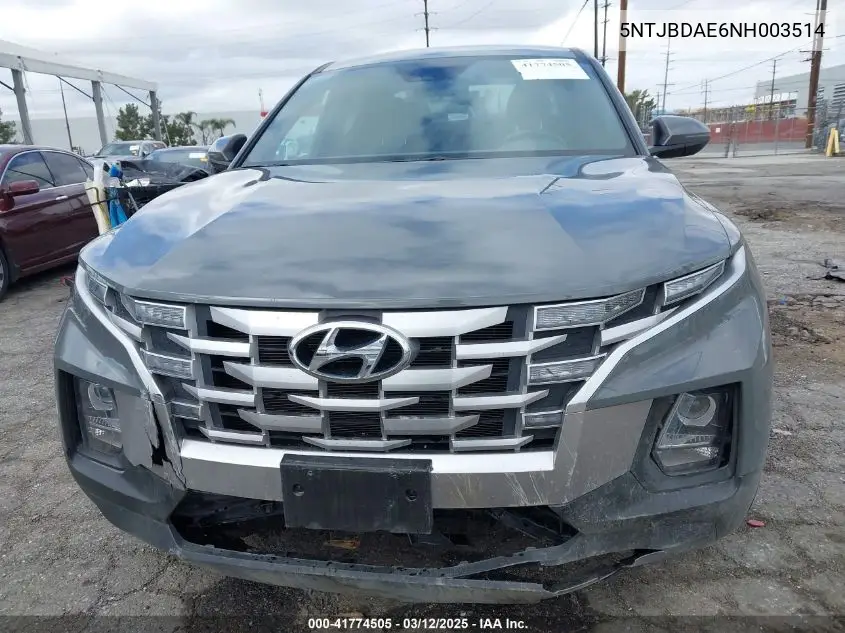 2022 Hyundai Santa Cruz Sel VIN: 5NTJBDAE6NH003514 Lot: 41774505