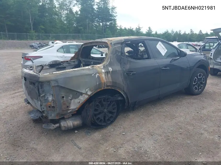 2022 Hyundai Santa Cruz Sel VIN: 5NTJBDAE6NH021981 Lot: 42610894
