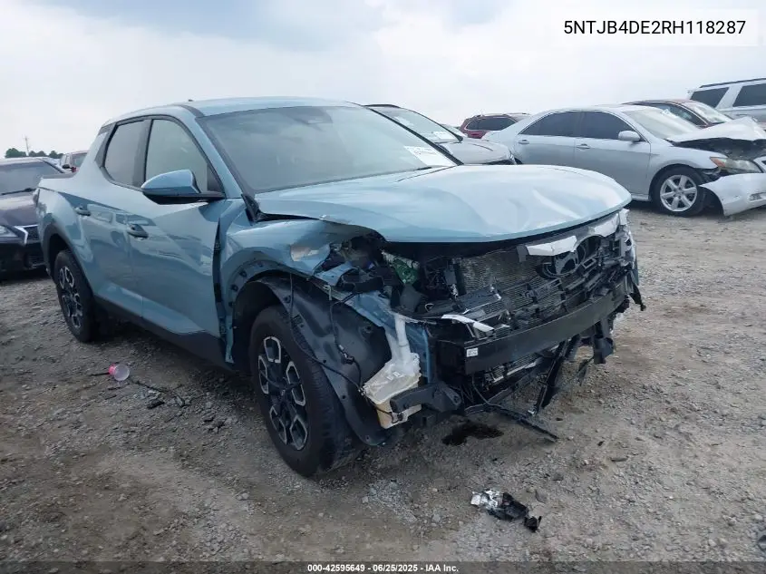 2024 Hyundai Santa Cruz Sel VIN: 5NTJB4DE2RH118287 Lot: 42595649