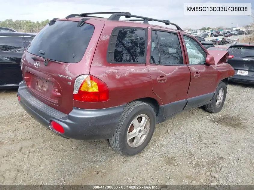 2003 Hyundai Santa Fe Gls/Lx VIN: KM8SC13D33U438038 Lot: 41790663